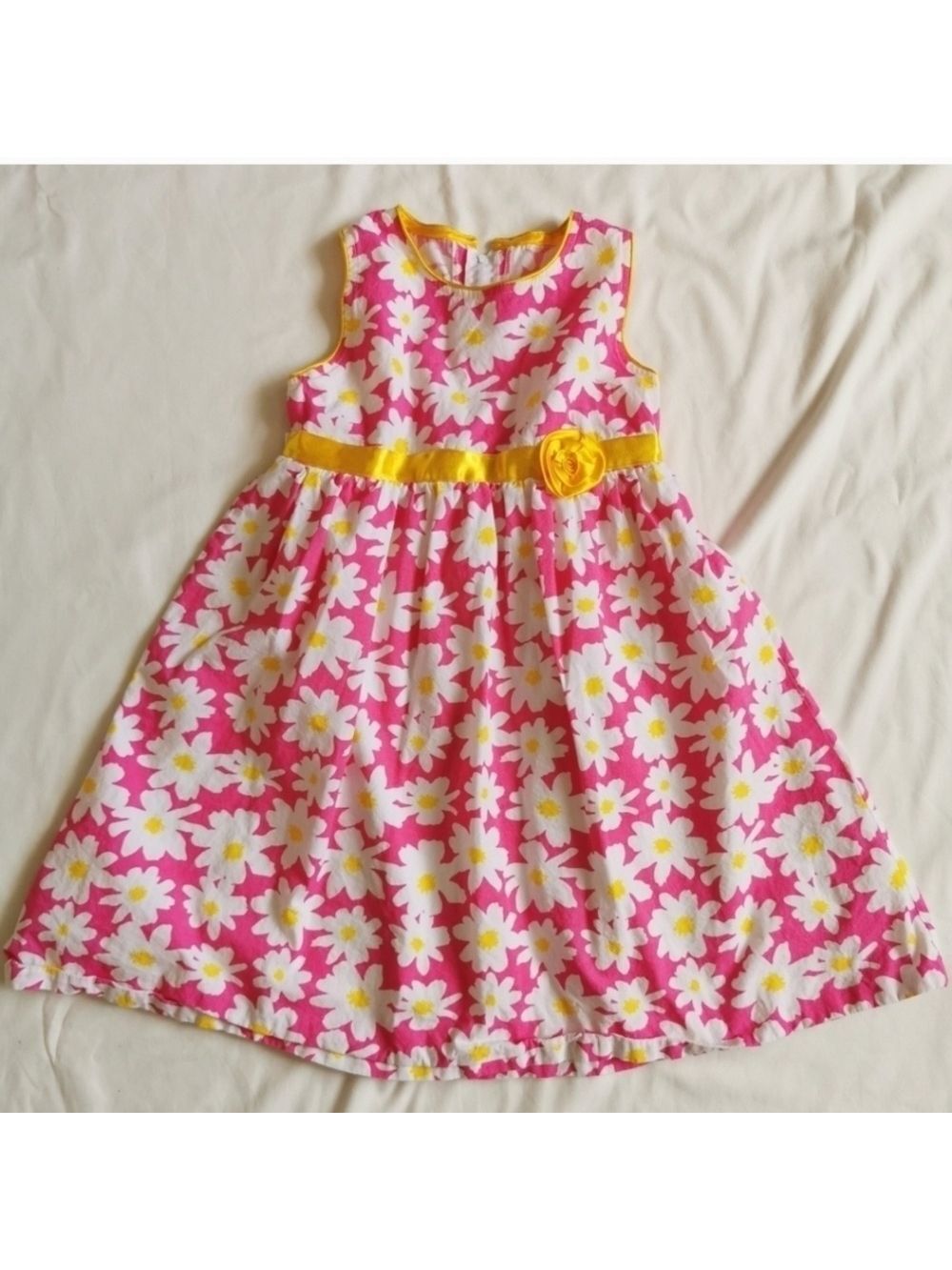 Kids Dress Floral Pink Yellow Sleeveless Size 4- 5 Years